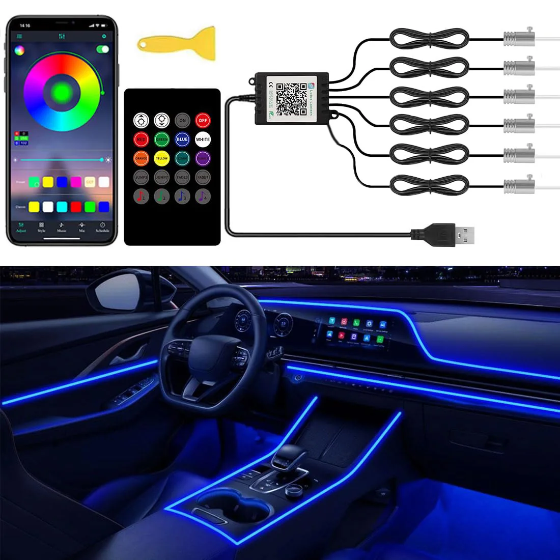 RGB LED Car Ambient Light Kit  – обзор и цена Led Gaming Light Strip
