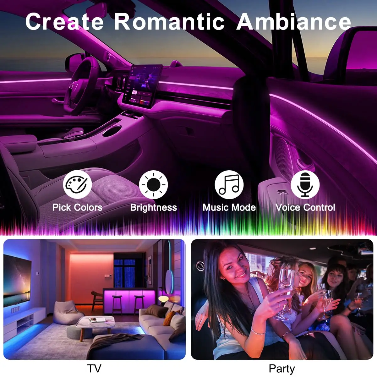 RGB LED Car Ambient Light Kit  – обзор и цена Led Gaming Light Strip